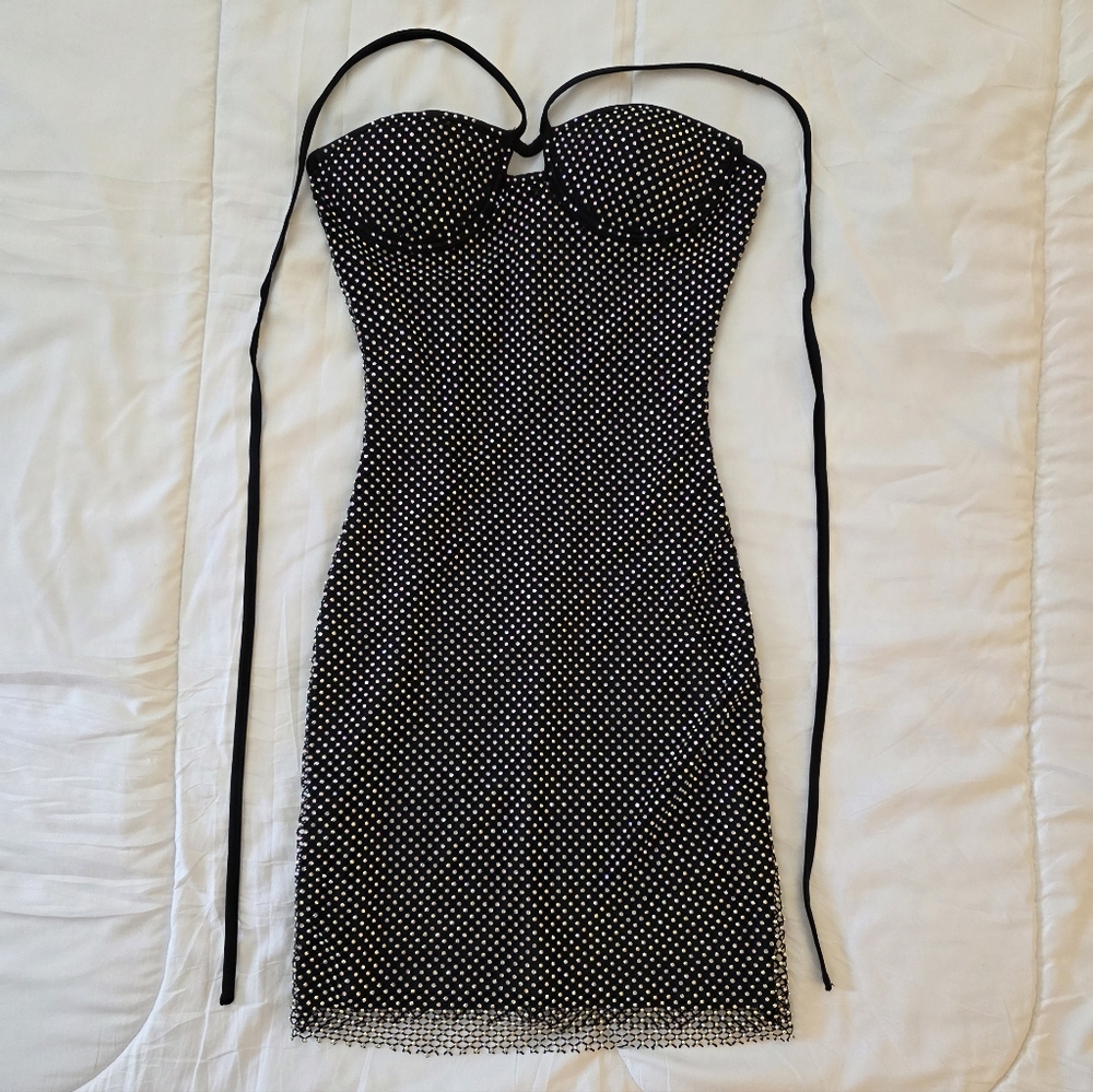 Heiress Beverly Hills Rhinestone Embellished Halter Mini Dress Size XXS